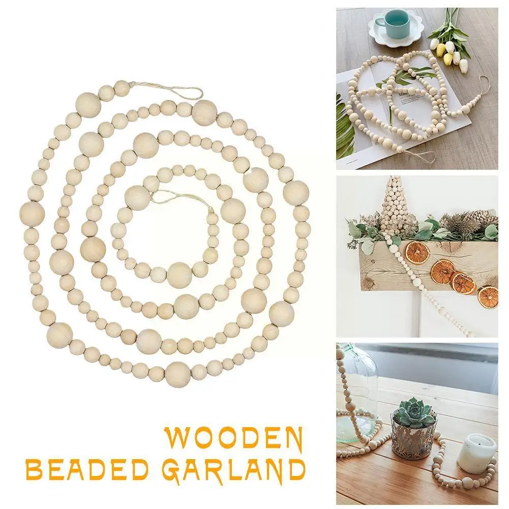 

Деревянная гирлянда из бисера, деревенский Декор для дома, деревенская гирлянда, дерево в стиле бохо, натуральная фотография Y3n1