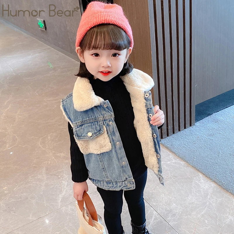 

Детский джинсовый жилет Humor Bear, зимний теплый флисовый жилет для детей от 70 до 2022 см, 140