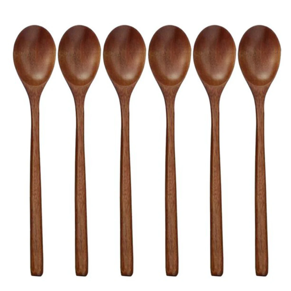 

6pcs Korean Style Mixing Long Handle Home For Soup Wooden Spoon Portable Cooking