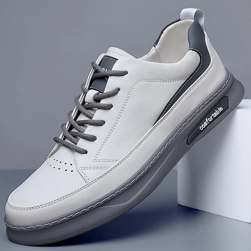 

Classic Flats Shoes for Men Spring Gray Yellow Casual Sneakers for Men Split Leather Low Top Leisure Sport Brand Shoes for Men