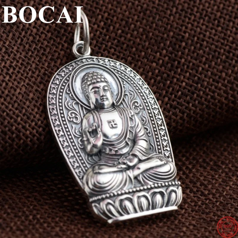 

BOCAI S999 Sterling Silver Pendants for Women Men Retro Eight Guardian Gods Twelve Zodiac Life Buddha Pure Argentum Amulet