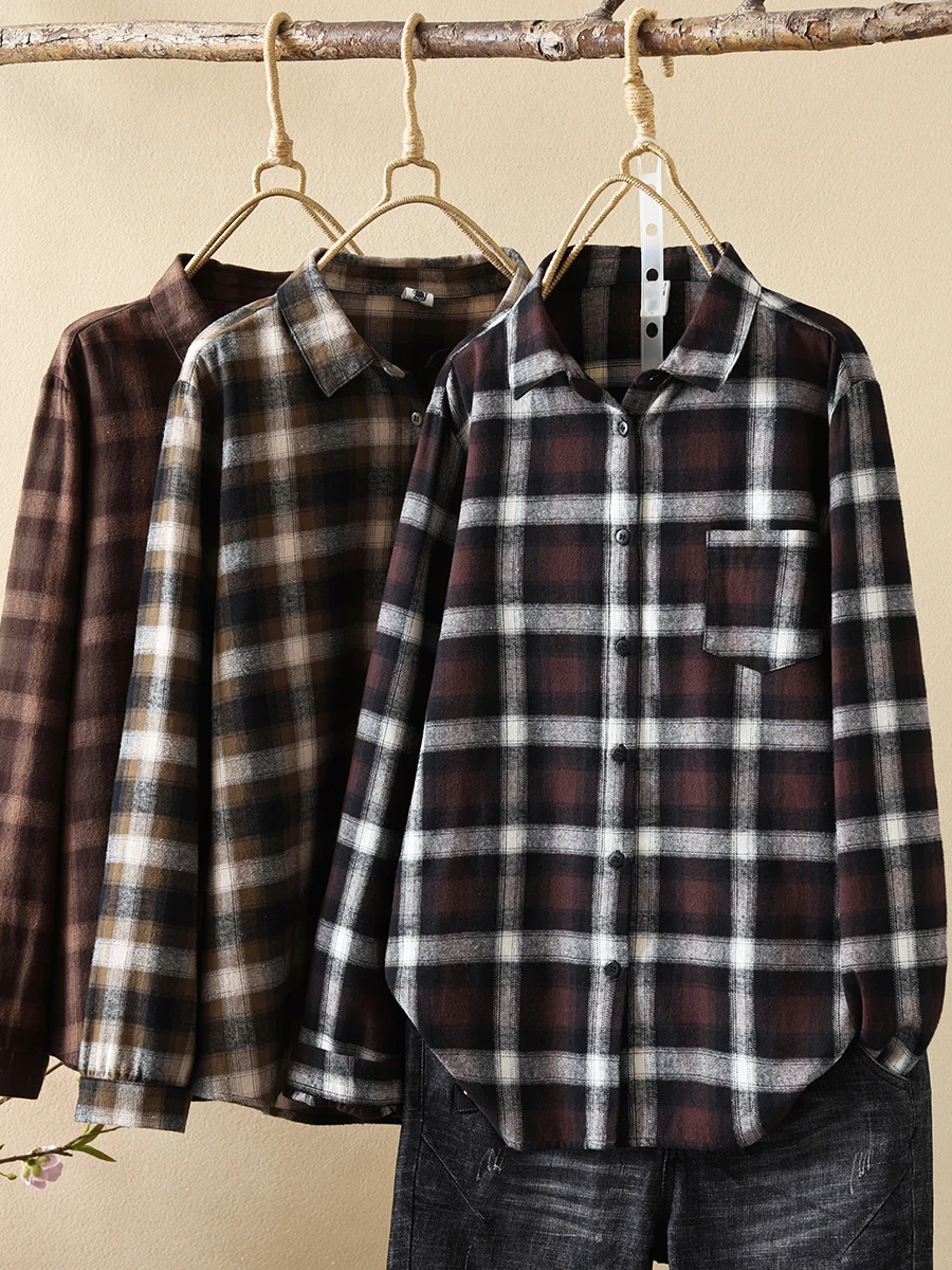 Sanding Plaid Shirts Women Autumn and Winter Thick Shirt Export Orders Exported to Japan High Quali Pure Cotton Inner wear ...
