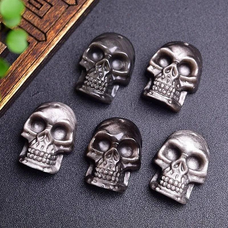 

Natural Silver Obsidian Hand Carved Skull Jade Pendant Fashion Boutique Jewelry Men's and Women's Necklaces Gifts Wholesale