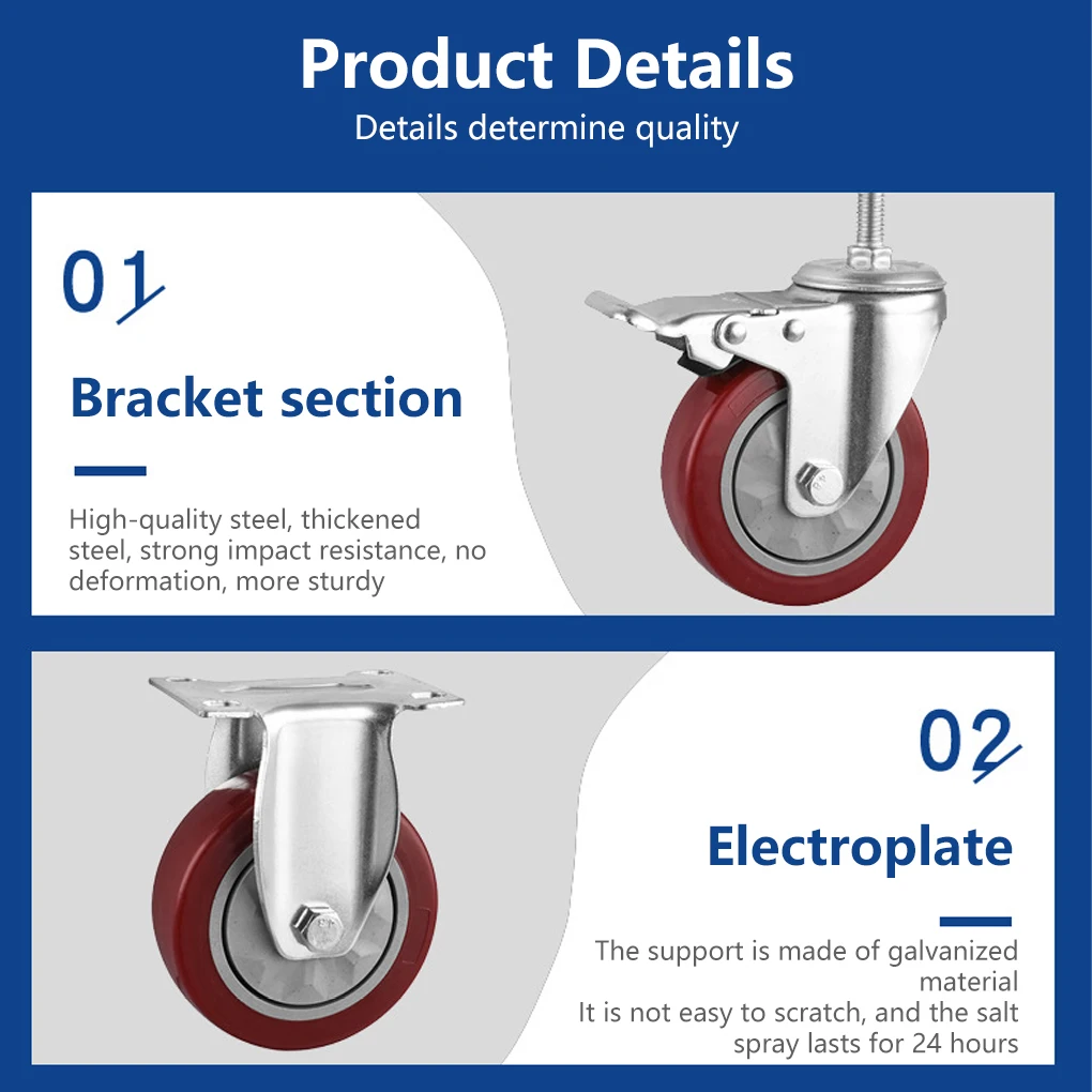 

Caster Wheels PVC Heavy-Duty Wheel Roller Swivel Silent Brake Bookshelves Shopping Carts Equipment directional wheel