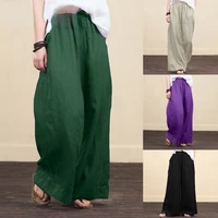 women solid cotton linen wide leg pants harajuku casual high waist big flare loose pocket trousers summer long pantalon 4xl 5xl