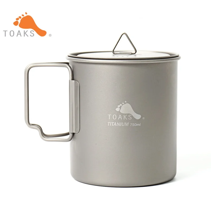

TOAKS POT-750 Pure Titanium Cup Ultralight Outdoor Mug with Lid and Foldable Handle Camping Cookware 750ml 103g