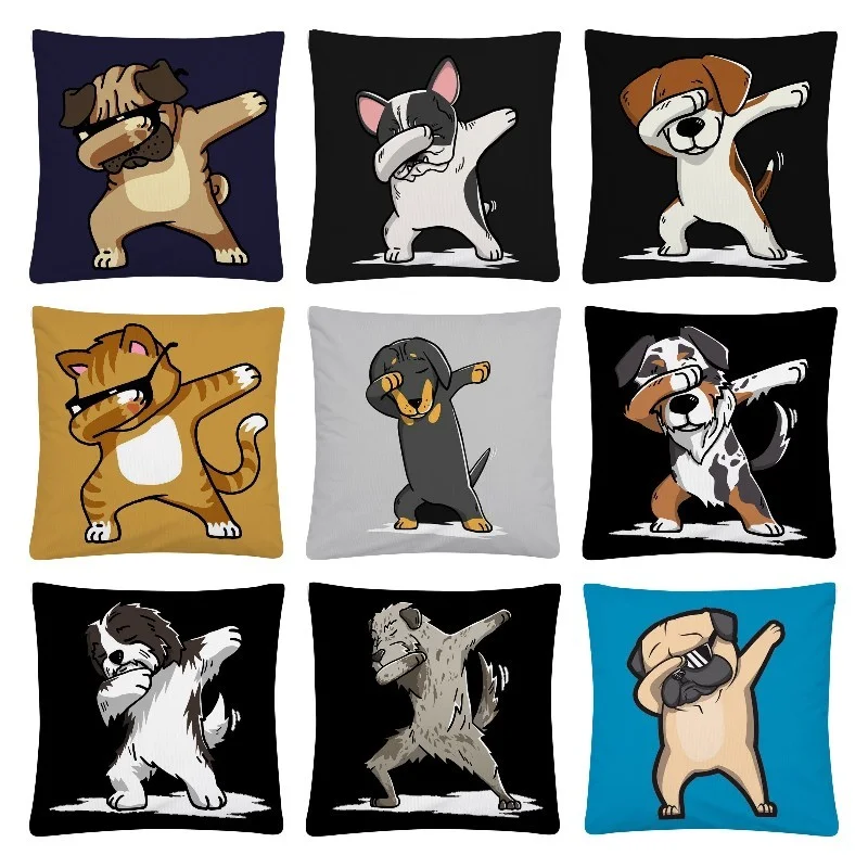 

Narcissistic dog cartoon pattern soft polyester cushion cover pillowcase for family sofa car decorative pillowcase 45X45cm