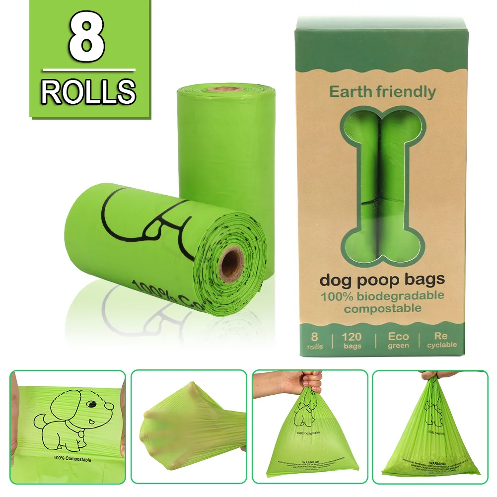 

8 Rolls Paw Printing Dog Poop Bag Roll Large Cat Waste Bags Doggie Outdoor Home Clean Refill Degradable Garbage Bag