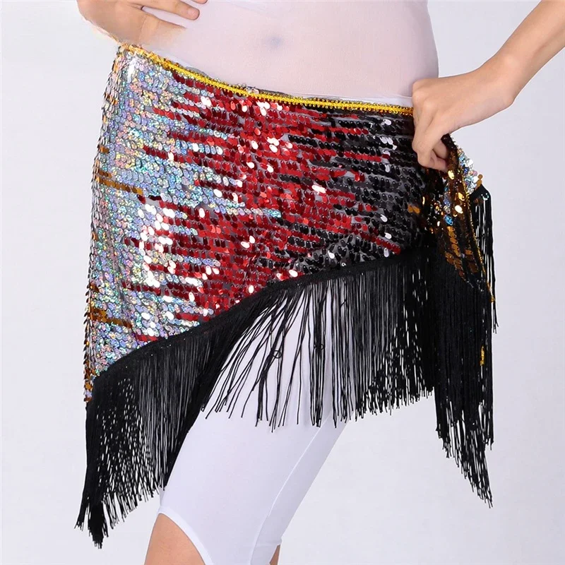 

Womens Sequins Shiny Belly Dance Hip Scarf Mini Skirt Party Carnival Stage Performance Rave Belt Waist Chain Wrap Indain Costum