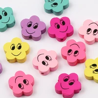 wooden beads 30pcs colored flat flower smiley loose beads for jewelry findings making diy children necklace bracelet accessories