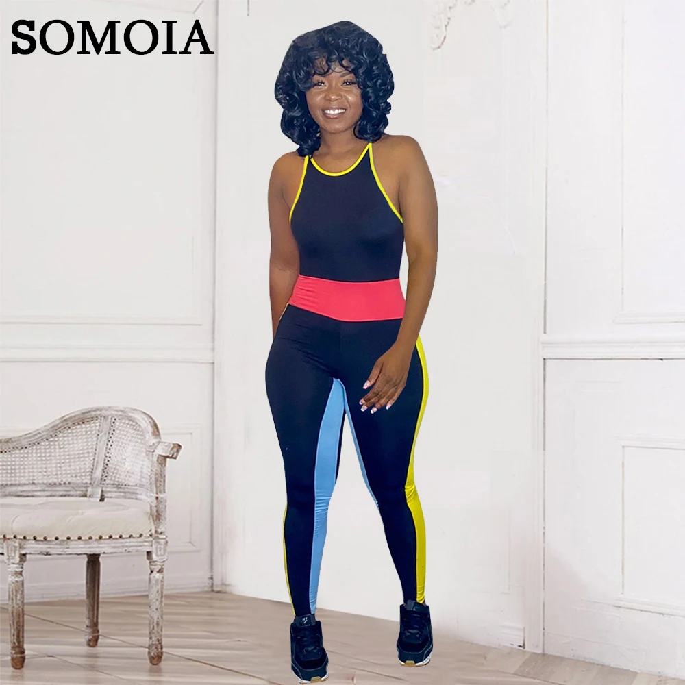

SOMOIA Plus Size Women Clothing Fashion Solid Color Suspenders Sports Tank Top Trousers Training Jumpsuit Wholesale Dropshipping
