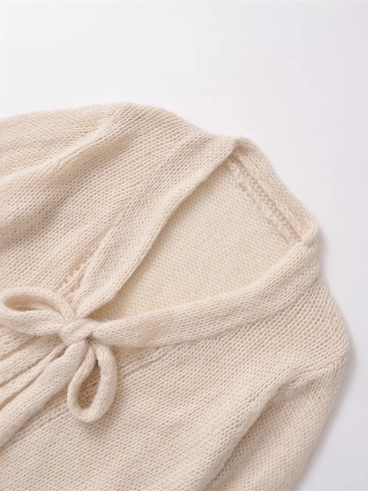 LANMREM универсальный вязаный ажурный свитер женский однотонный с