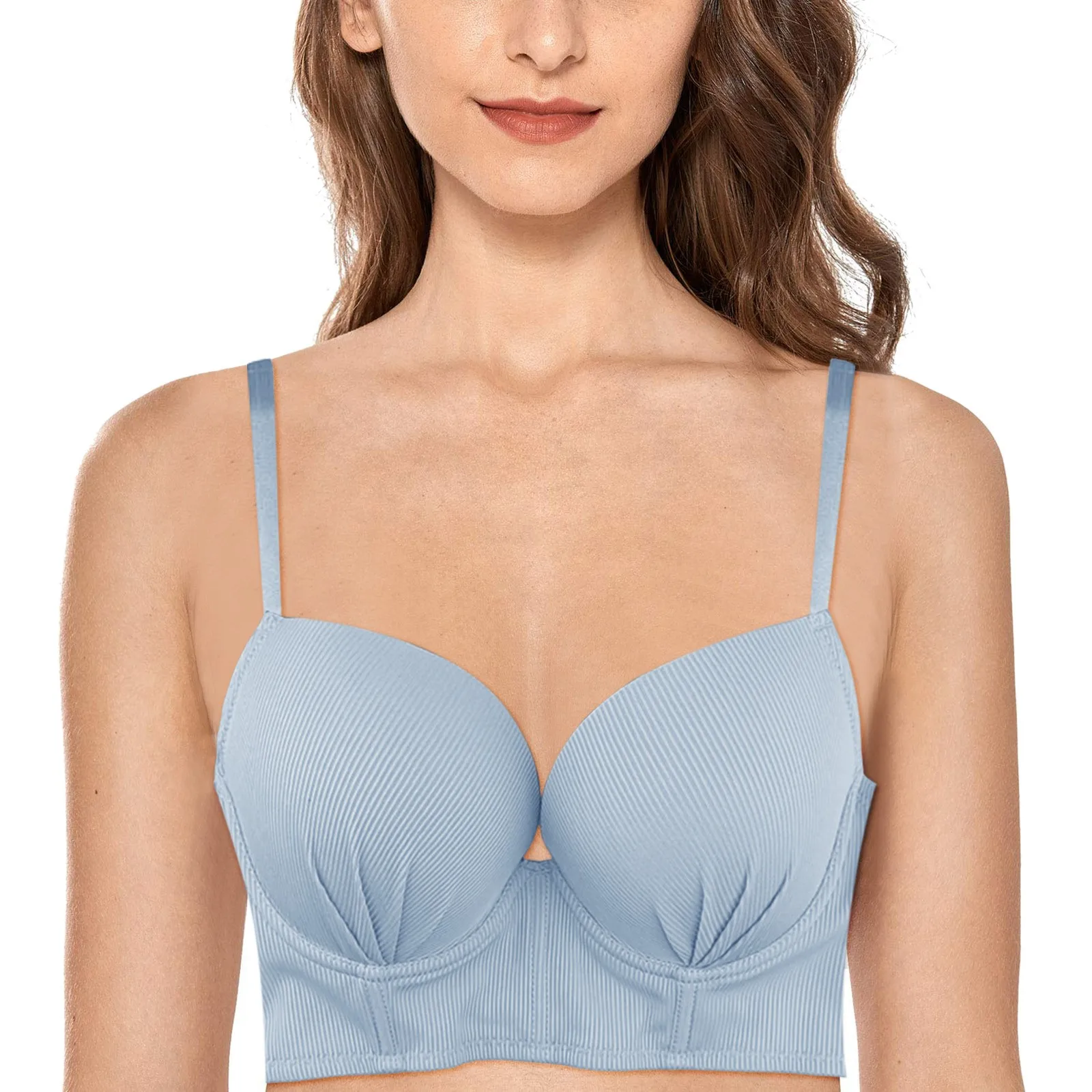 

Women Comfortable Three Hook-and-eye Underwire Adjusted-straps Bras Solid Color Gathered Fold Side Breast Thin Cup Underwears