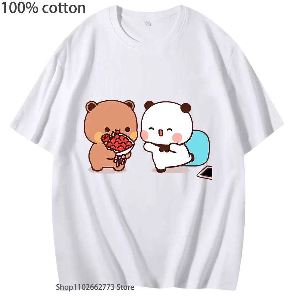 Cute Dudu T-Shirts Is Welcome Home Bubu Graphic Shirt Women Men Casual Kawaii Panda Bear Print Tees Summer 100% Cotton Tshirt