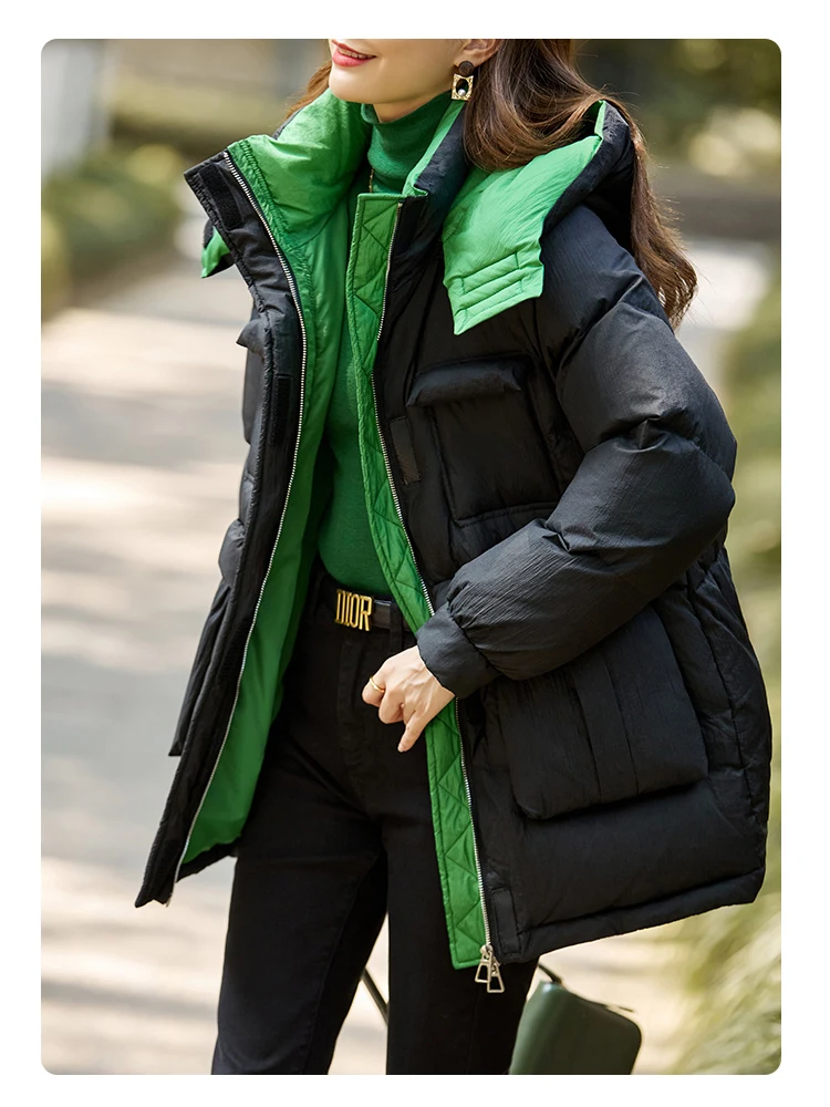 

Vimly White Duck Down Puffer Jacket Winter Coat 2022 New Fashion Black Green Long Loose High-end Hooded Very Warm Down Coat