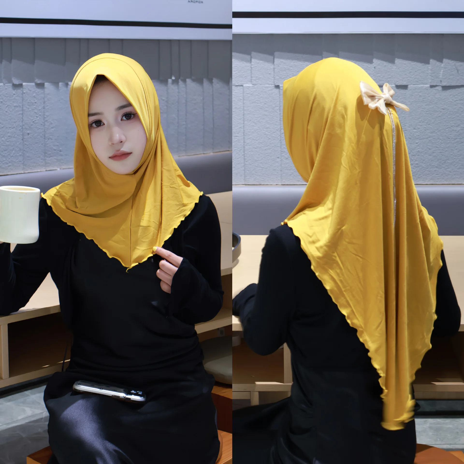 Fashion Bowknot Hijab Women Muslim Instant Scarf Turban Pull On Ready Made To Wear Headscarf One Piece Amira Islam Niqab Nikab
