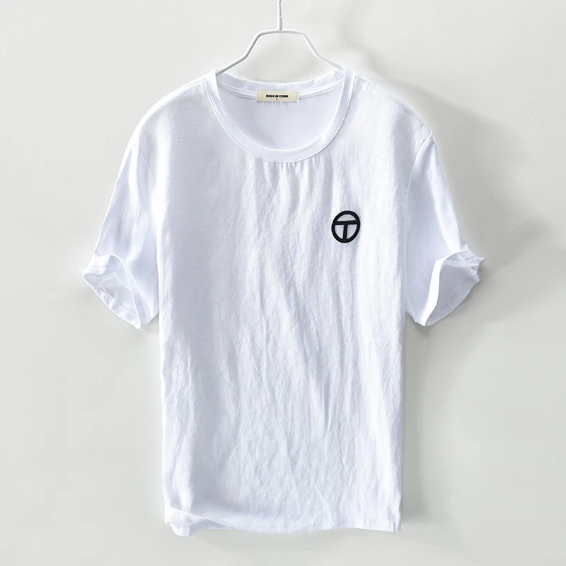 Футболка мужская льняная с коротким рукавом Повседневная рубашка круглым