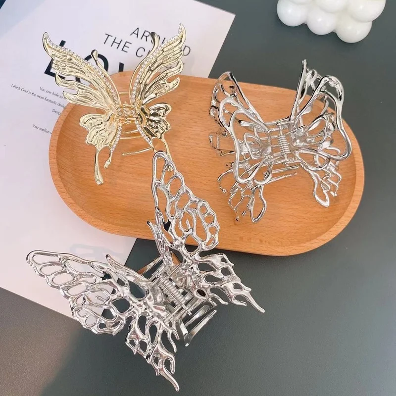 

New 2022 Hollow Out Metal Butterfly Hair Clip Women Elegant Silver Gold Shark Large Hair Claws Accessories Mujer pince cheveux