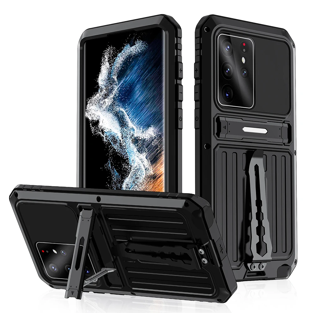 

Luxury Metal Armor Case For Samsung Galaxy S22 Ultra Cover S21U Skin Built-in Bracket Holder Silicone Shockproof Fundas Coque