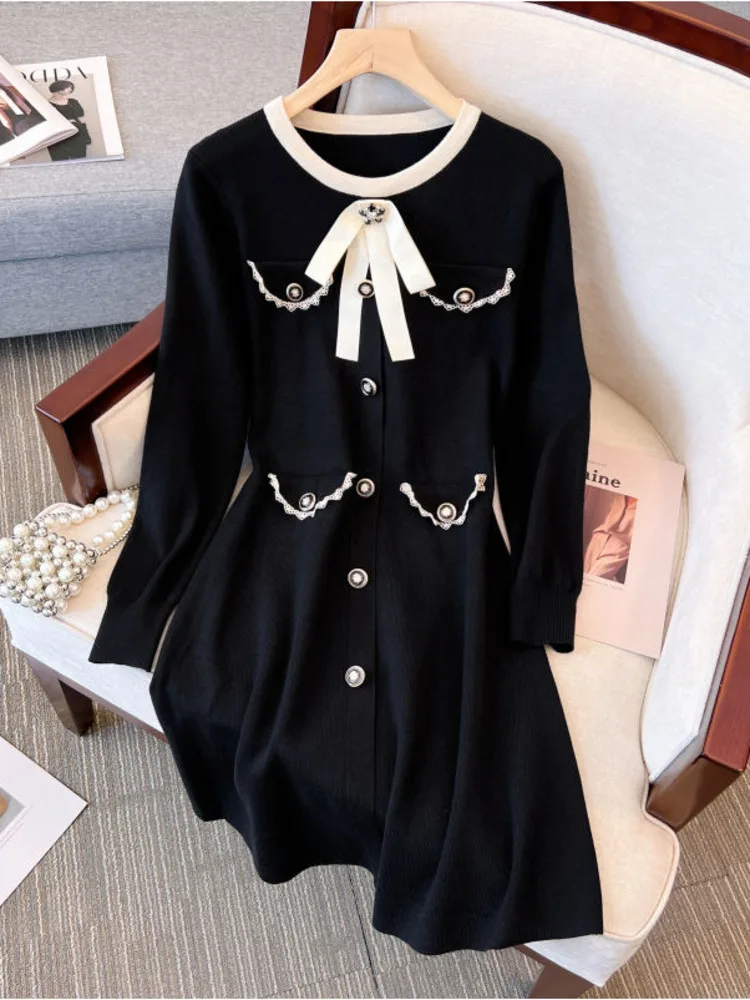 

Женское трикотажное платье-свитер с бантом на воротнике, размеры до 4XL