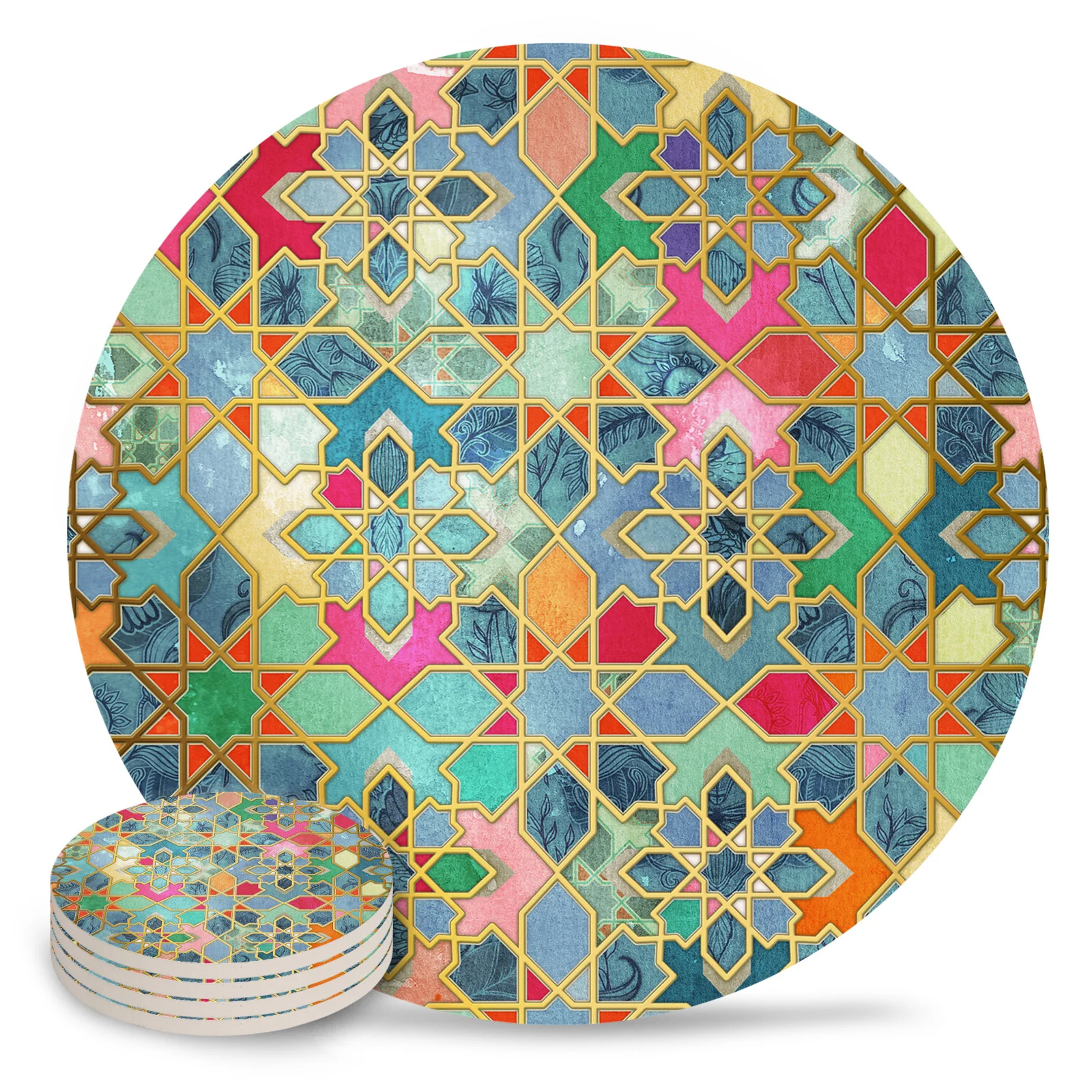

Colorful Moroccan Coasters Waterproof Tea Cup Mat Christmas Home Decor Coffee Table Decor Ceramic Coasters