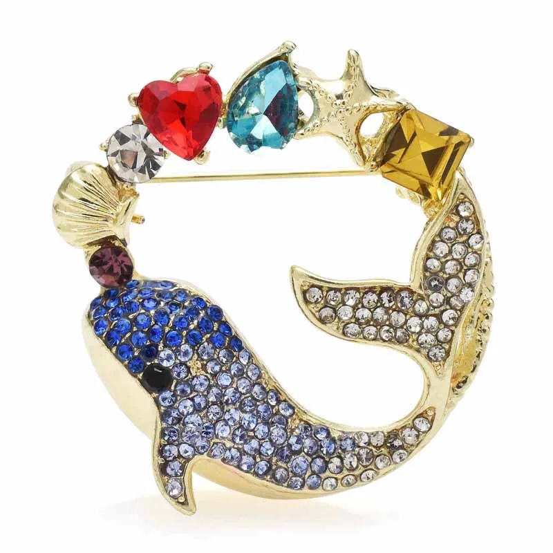 

Wuli&baby Beauty Dolphin Fish Brooches For Women Rhinestone Multi-color Rhinestone Whale Sea Fish Party Office Brooch Pins Gifts