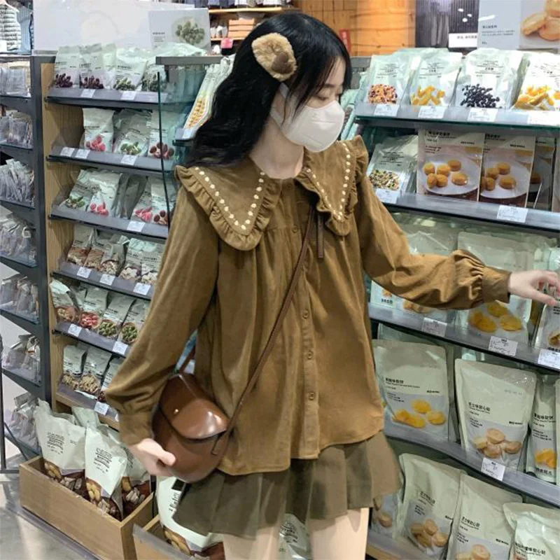 Женский вельветовый топ в японском стиле