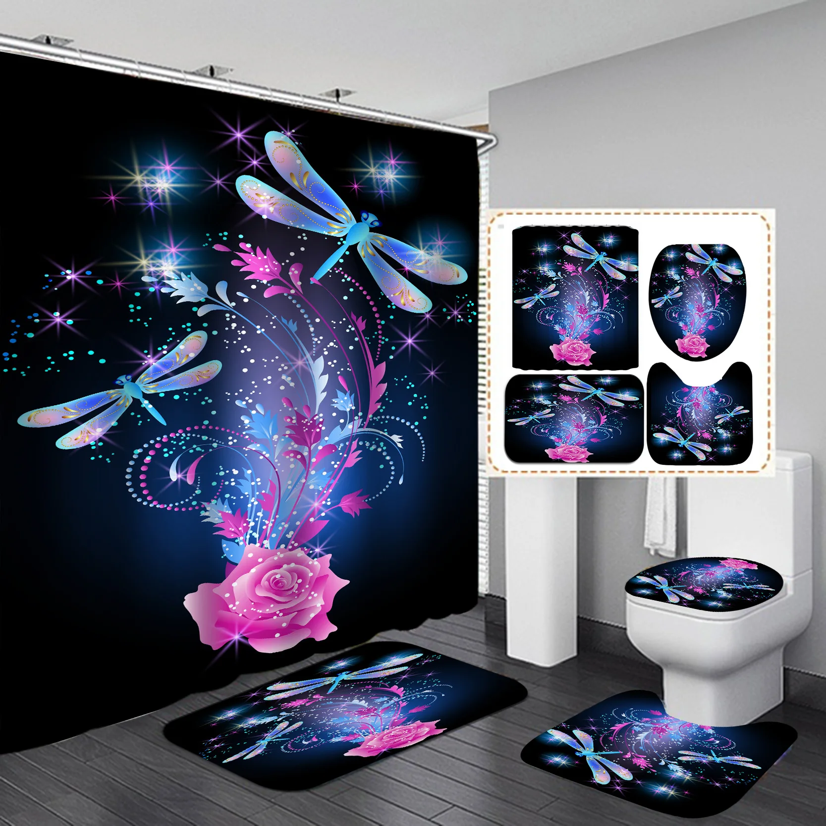 

New Rose Shower Curtain Polyester Bath Curtain Set 3D Print 180x180cm Bathroom Curtain Colorful Flowers Home Decor Dropshipping