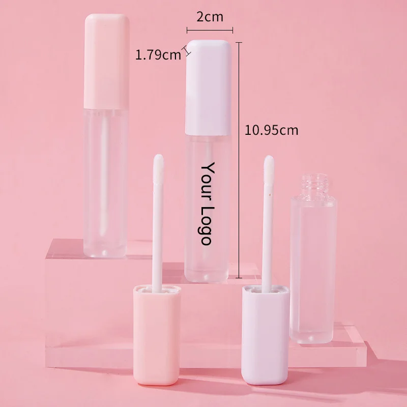 

Frosted Square Empty Lipgloss Containers Wholesale Plastic Lip Gloss Tube Cosmetic Refillable Travel Bottles Custom Logo 7ML