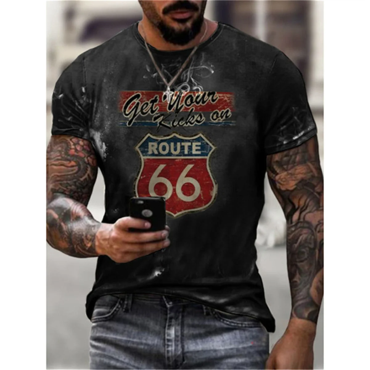 

New Digital 66 Printed Short-sleeved Tops Summer Fashion Explosion Boys Regular Style Casual Loose T-shirt Clothes Comfortable