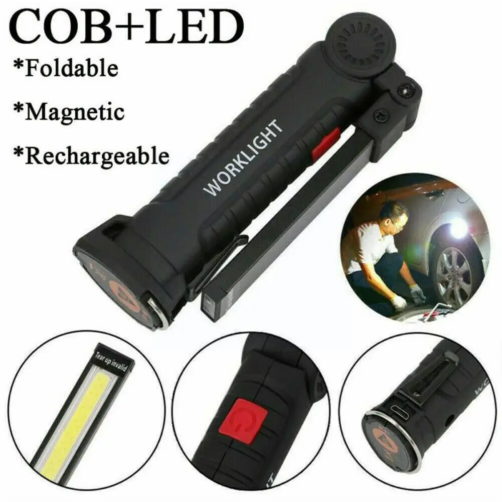 

Rechargeable 5 Modes Cob Led Work Light Usb Working Lights With Magnetic Led Flashlight Inspection Lamp For Car Repair Camp D1t3
