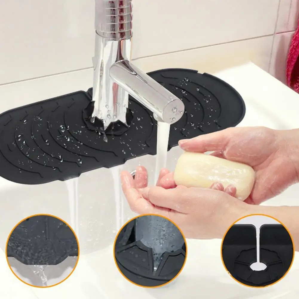 

2Faucet Mat Splash-resistant Washable Arc Line Non-slip Draining Silicone Keep Top Dry Sink Splash Guard Bathroom Accessories