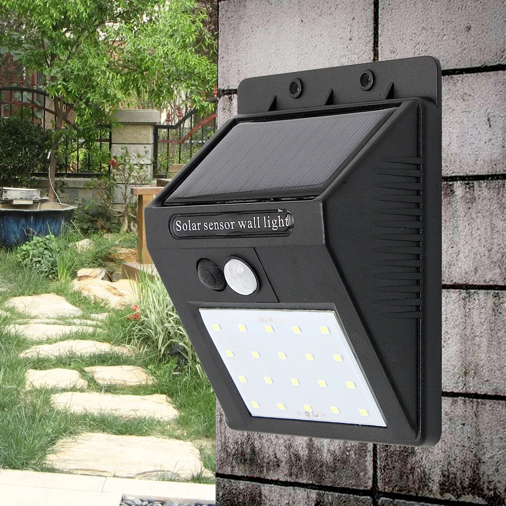 Solar LED Lights 20leds Outdoor PIR Motion Sensor Wall Lamp Waterproof Solar Powered Sunlight for Garden Street Yard Decoration