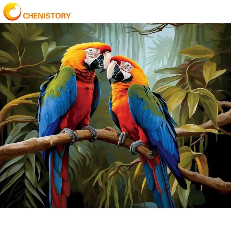 

CHENISTORY Acrylic Painting By Numbers Handmade Parrots For Adults Coloring By Number Gift Home Decors Artwork Animal Paint Kit