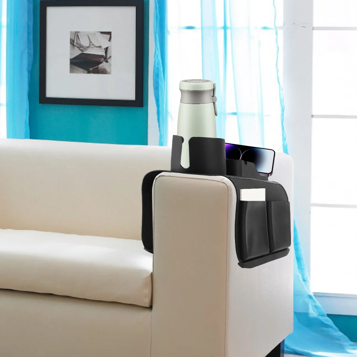 

New Couch Cup Holder Tray Silicone Sofa Armrest Tray Large Capacity Couch Armrest Tray Multifunctional Sofa Cup Holder Grey