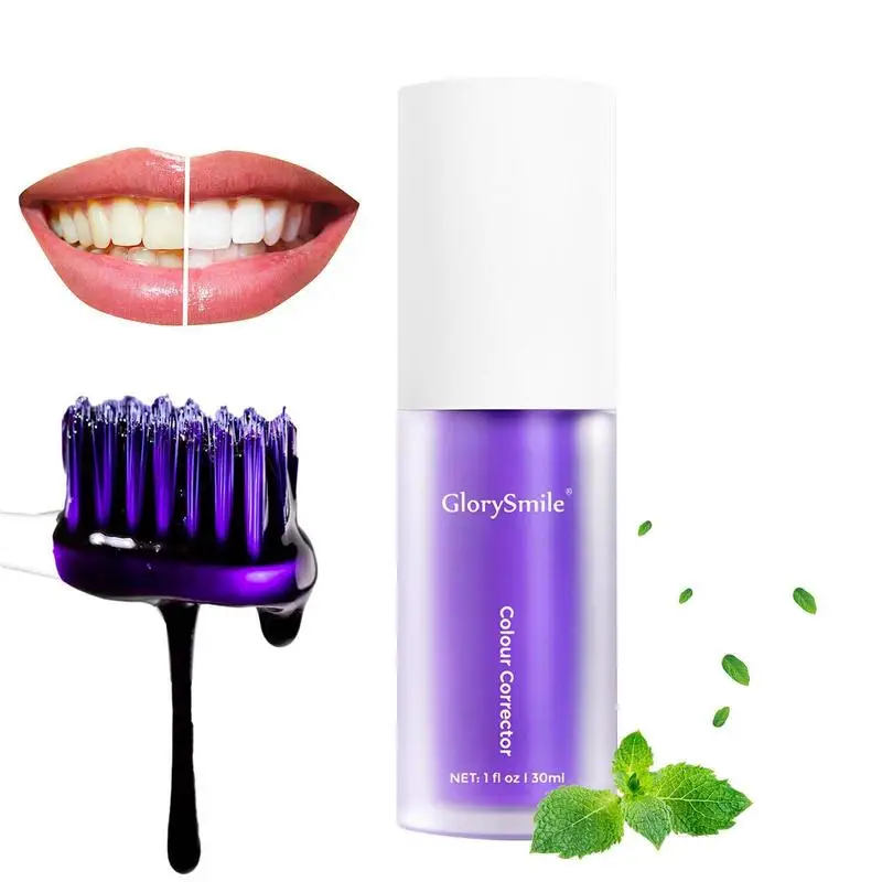 

Brightening Toothpaste For Adults Purple White Serums 30ml Toothpaste For Teeth Colour Correcting Remove Stains Reduce Yellowing