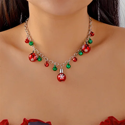 Модное рождественское металлическое ожерелье-цепочка для женщин, кристалл циркона, Лось, Санта-Клаус, снеговик, колокольчик, рождественская елка, кулон, колье, ювелирные изделия