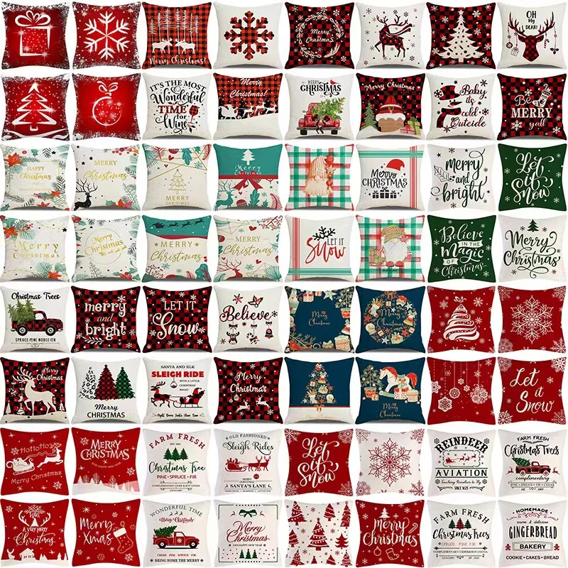 

Christmas Pillowcase Linen Decorated Pillow Cover Square Gift Home Office Living Room Dark Color Bell45x45cm