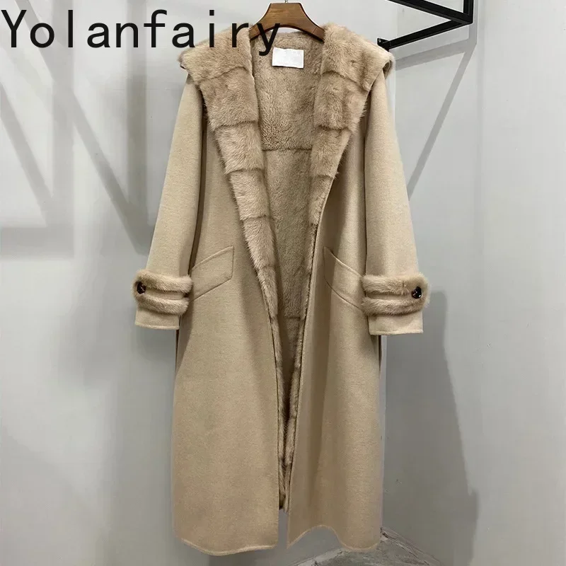 Женская куртка из 100% натуральной шерсти куртки с капюшоном меха норки для женщин