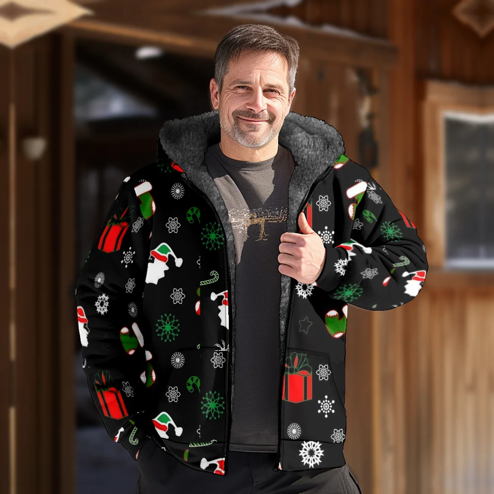 Мужские зимние куртки пальто рождественский подарок хлопковая одежда с узором
