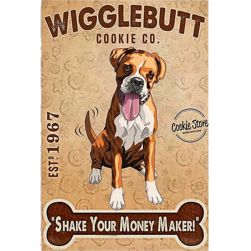 

Vintage Boxer Metal Plaque Poster Wigglebutt Cookie Co Shake Your Money Maker Retro Metal Tin Sign Plaque Wall Decor Gift