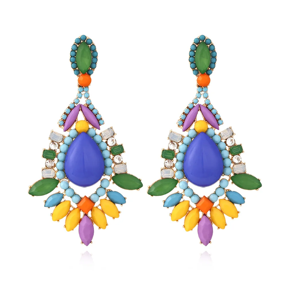 

Retro Exaggerated Vacation Style Long Drop Earrings Colorful Resin Flower Earrings Jewelry For Women