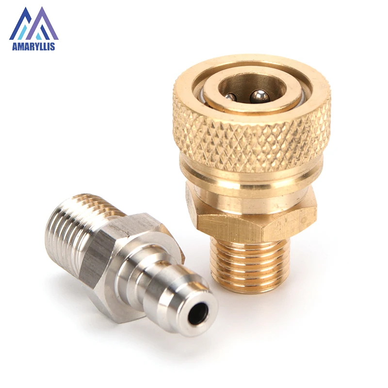

High Pressure Male Quick Disconnect Fittings and Couplers Set 1/8NPT Male Plug Air Refilling M10x1 1/8BSPP 4500psi 2pcs/set