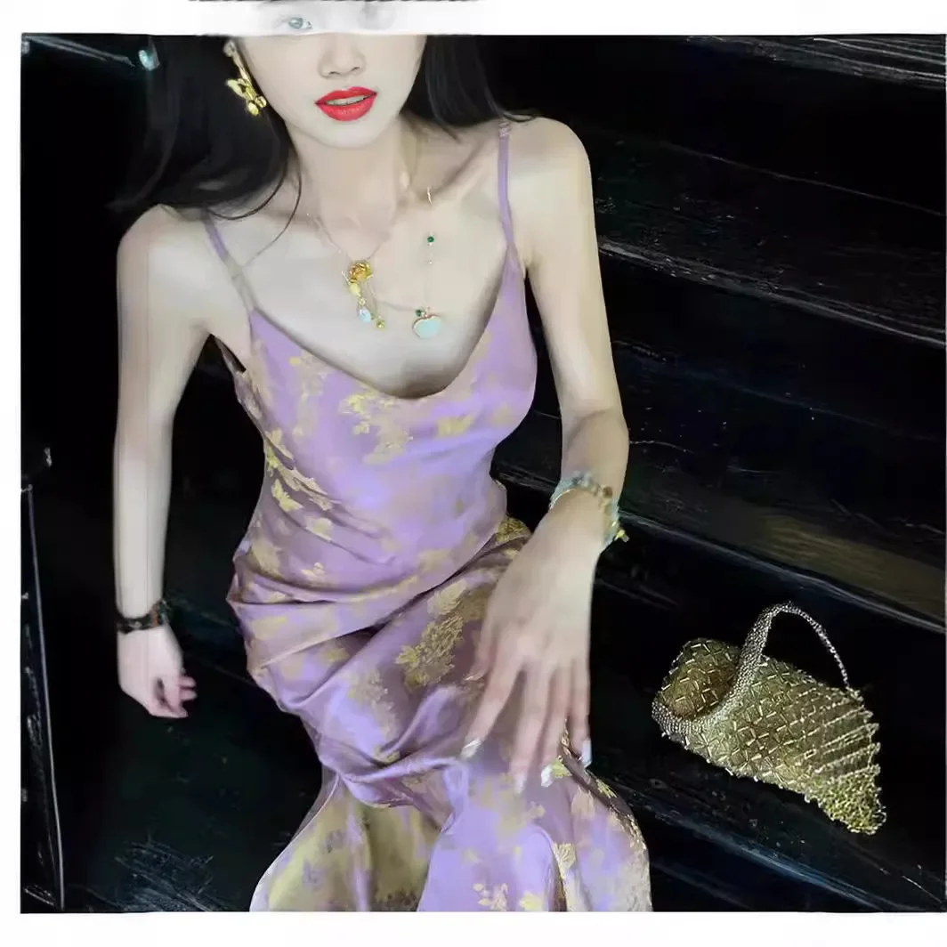 Женское длинное платье в наличии фиолетовое дымчатое китайском стиле с