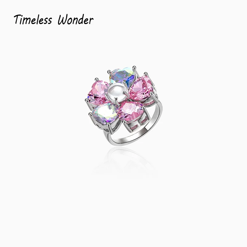 

Timeless Wonder Fancy Zirconia Floral Cocktail Rings for Women Jewelry Punk Ins Designer Party Gothic Anillos Mujer Korean 3531