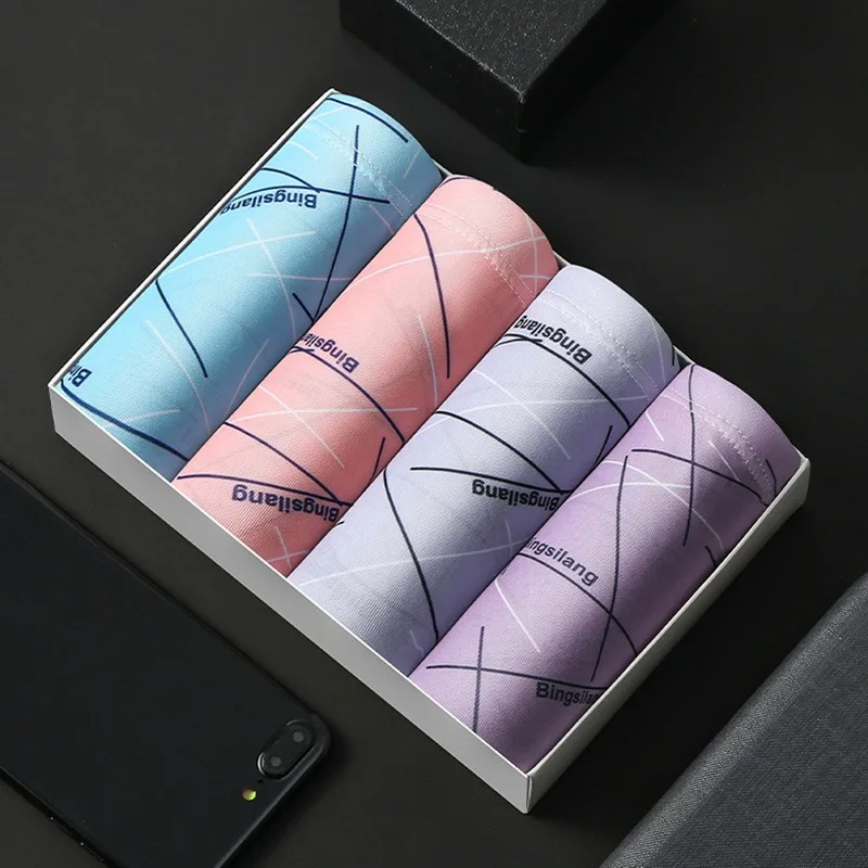 4pcs Mens Boxer Cotton Boxer Underwear Men Boxers Mens Underpants Male Panties Breathbale Shorts U Convex Pouch Printing Boxers
