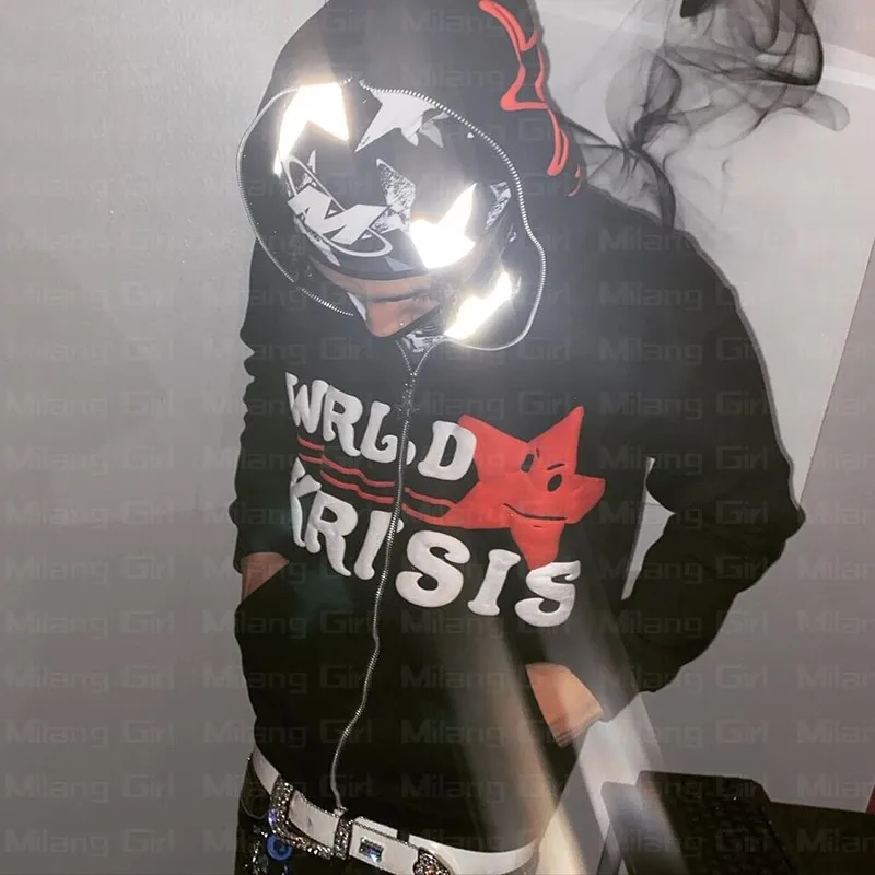 Толстовка с капюшоном Y2k в готическом стиле принтом виде звезд панк длинным