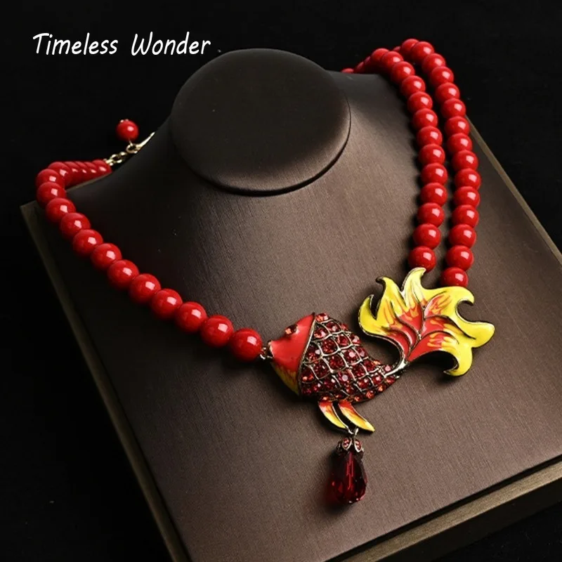 

Timeless Wonder Geo Beaded Zircon Fish Necklace for Women Designer Jewelry Goth Runway Rare Top Luxury Brand Vintage Party 2614