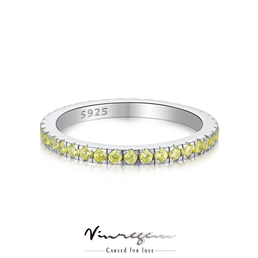 

Vinregem 925 Sterling Silver Round Light Yellow Sapphire Synthetic Moissanite Row Diamond Ring for Women Gift Drop Shipping