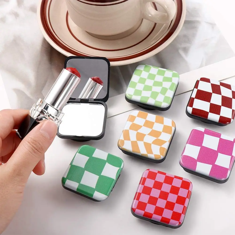 

1 Portable Checkerboard Mirror Cute Mini Phone Holder Mobile Phone Folding Mirror Stand Grip Small Square Mirror